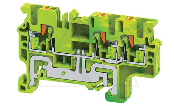 Клемма защитного проводника CPG2.5/3 /5x62,5mm, push-in, 3 присоед., 2,5(max 4)mm2, желто-зеленая фото
