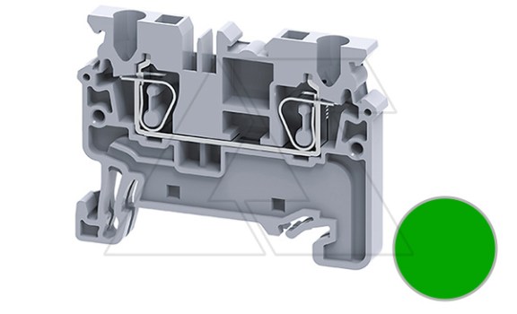 Клемма проходная CX2.5GN /5x50mm, пружинная, 2 присоед., 2,5(max 4)mm2, 24A, 1000V, зеленая фото