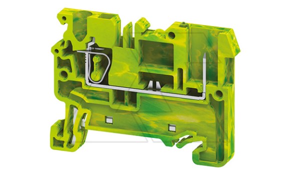 Клемма защитного проводника CXG2.5/1B /5x50mm, пружинная, штекерный отвод, 2 присоед., 2,5(max 4)mm2, желто-зеленая фото