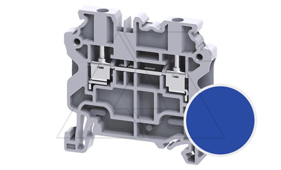 Клемма проходная CY2.5BU /5x50mm, винтовая, 2 присоед., 2,5(max 4)mm2, 24A, 1000V, синяя фото