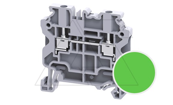 Клемма проходная CY2.5GN /5x50mm, винтовая, 2 присоед., 2,5(max 4)mm2, 24A, 1000V, зеленая фото