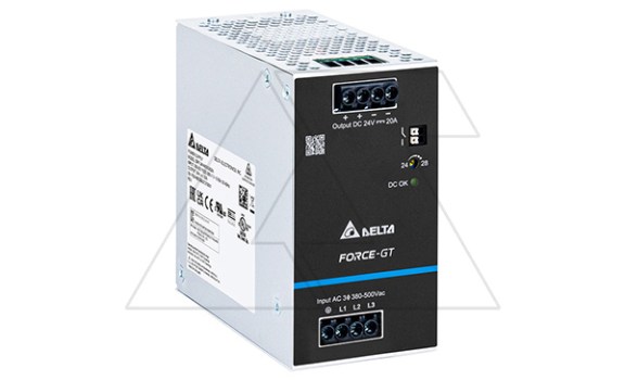 Блок питания импульсный Force-GT, 480W, 20А, 3(2)х320(340)_575VAC (450_800VDC) / 24VDC, DIN35, реле DC OK, винт.клеммы, ал.корпус фото