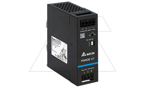 Блок питания импульсный Force-GT, 240W, 5A, 90_264VAC / 48VDC, DIN35, реле DC OK, винт.клеммы, ал.корпус фото
