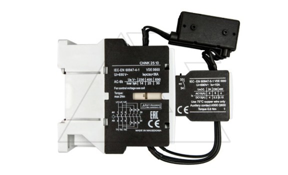 Контактор CNNK 25E 10N 230V 50/60Hz, 3P, 36A, 25kVAr(400VAC по AC6-b), 230V50/60Hz, 1NO Rade Koncar даташит схема
