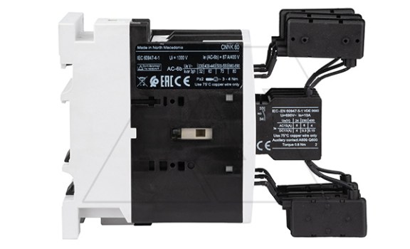 Контактор CNNK 60 10N 230V 50/60Hz, 3P, 87A, 60kVAr(400VAC по AC6-b), 230V50/60Hz, 1NO Rade Koncar даташит схема