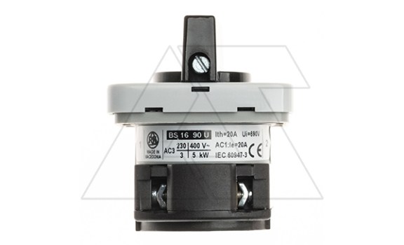 Переключатель BS 16 90 U, 1P, 20A, тип 0-1 (60°), 1NO на 1, 2.5kW(230VAC по АС-23), на дверь, фронт IP40 Rade Koncar даташит схема