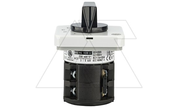 Переключатель BS 16 109 U, 1P, 20A, тип 0-1-2-3-4, 1NO на 1_4, на дверь, фронт IP40 Rade Koncar даташит схема