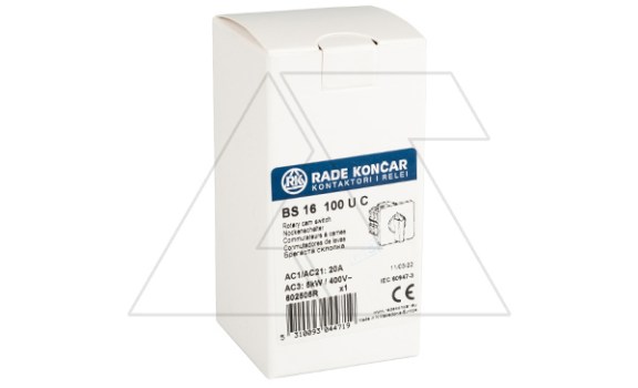 Переключатель BS 16 100 U, 6P, 20A, тип 0-1 (60°), 6NO на 1, 7.5kW(400VAC по АС-23), на дверь, фронт IP40 Rade Koncar даташит схема