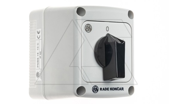 Переключатель PNBS 16 92, 4P, 20A, тип 0-1, 7.5kW(400VAC по АС-23), черная рукоятка, в корпусе IP65 Rade Koncar даташит схема