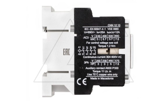 Контактор CNN 12 10 24V 50Hz, 3P, 12A/(25A по AC-1), 5.7kW(400VAC), 24VAC, 1NO Rade Koncar даташит схема