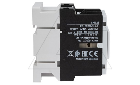 Контактор CNN 25 00 380/400V 50Hz, 3P, 25A/(40A по AC-1), 11kW(400VAC), 380/400VAC Rade Koncar даташит схема
