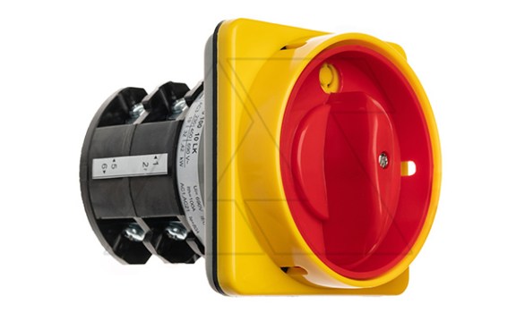 Переключатель BS 100 10 LK, аварийный, 3P, 100A, тип 0-1, 32kW(400VAC по АС-3), на дверь, красная блокируемая в 0 рукоятка, фронт IP40 Rade Koncar даташит схема