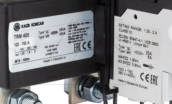 Реле тепловой перегрузки TRM 400-160A, It=110_160A, 1NO+1NC, CLASS 10A, с трансформаторами тока, отдельный монтаж Rade Koncar даташит схема
