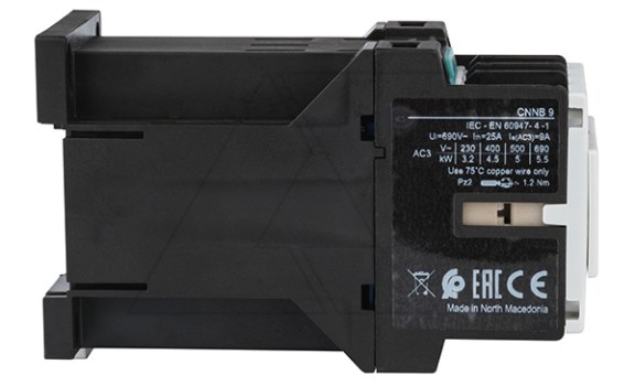 Контактор CNNB 9 10, 24VDC, 3P, 9A/(25A по AC-1), 4.5kW(400VAC), 1NO, Uk=24VDC Rade Koncar даташит схема