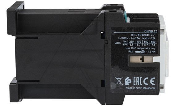 Контактор CNNB 12 10, 24VDC, 3P, 12A/(25A по AC-1), 5.7kW(400VAC), 1NO, Uk=24VDC Rade Koncar даташит схема