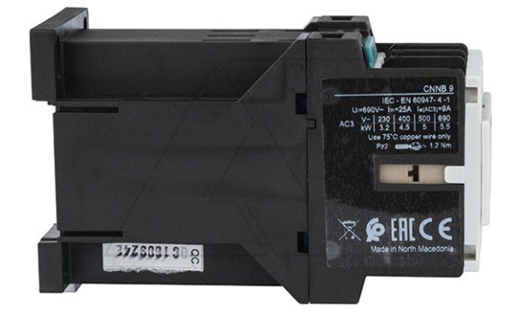 Контактор CNNB 9 01, 24VDC, 3P, 9A/(25A по AC-1), 4.5kW(400VAC), 1NC, Uk=24VDC Rade Koncar даташит схема