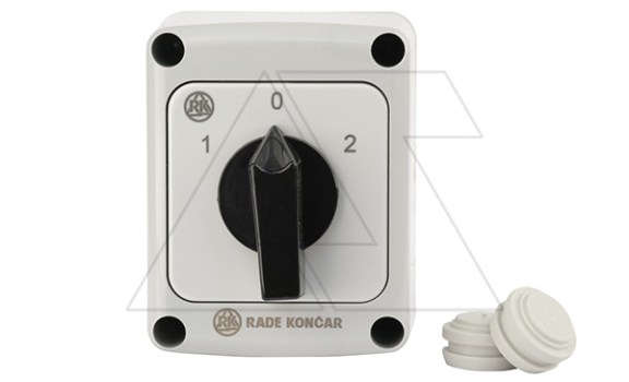 Переключатель PNBS 16 53, 3P, 20A, тип 1-0-2 (60°), 3NO на 1_2, черная рукоятка, в корпусе IP65 Rade Koncar даташит схема