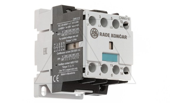 Контактор CNN 9 10 380/400V 50Hz, 3P, 9A/(25A по AC-1), 4.5kW(400VAC), 380/400VAC, 1NO Rade Koncar даташит схема