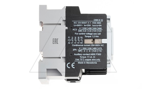 Контактор CNN 9 10 380/400V 50Hz, 3P, 9A/(25A по AC-1), 4.5kW(400VAC), 380/400VAC, 1NO Rade Koncar даташит схема