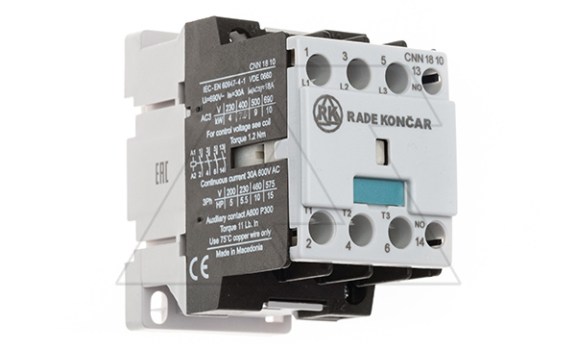 Контактор CNN 18 10 380/400V 50Hz, 3P, 18A/(30A по AC-1), 7.5kW(400VAC), 380/400VAC, 1NO Rade Koncar даташит схема