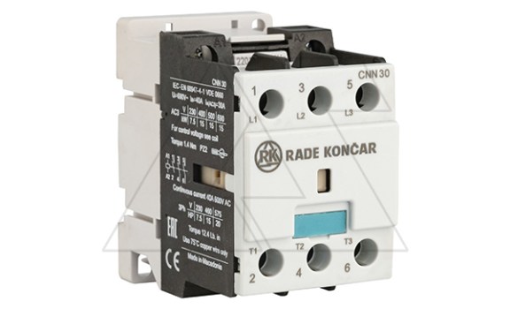 Контактор CNN 30 00 220/230V 50Hz, 3P, 30A/(40A по AC-1), 15kW(400VAC), 220/230VAC Rade Koncar даташит схема