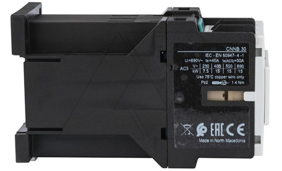 Контактор CNNB 30 00, 24VDC, 3P, 30A/(40A по AC-1), 15kW(400VAC), Uk=24VDC Rade Koncar даташит схема