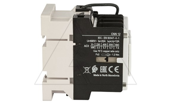Контактор CNN 12 10, 24VDC, 3P, 12A/(25A по AC-1), 5.7kW(400VAC), 1NO, Uk=24VDC, Iвтяг=5,1А, Iуд=0,12А Rade Koncar даташит схема