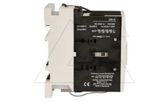 Контактор CNN 50 10, 24VDC, 3P, 50A/(85A по AC-1), 22kW(400VAC), 1NO, Uk=24VDC, Iвтяг=3,8А, Iуд=0,15А Rade Koncar даташит схема