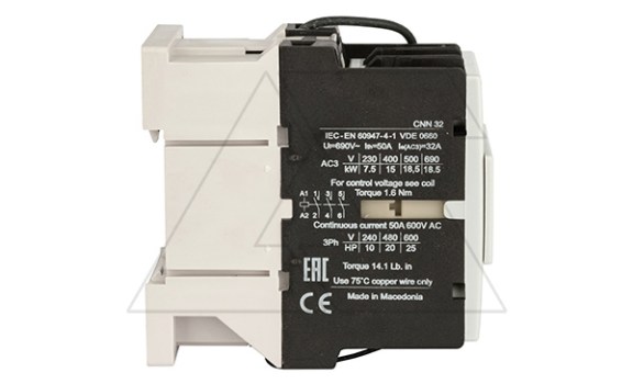 Контактор CNN 32 10, 24VDC, 3P, 32A/(50A по AC-1), 15kW(400VAC), 1NO, Uk=24VDC, Iвтяг=5,2А, Iуд=0,12А Rade Koncar даташит схема