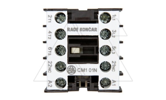 Мини-контактор CM1 01N 220/230V 50Hz, 3P, 12A/(20A по AC-1), 5.5kW(400VAC), 220/230VAC, 1NC Rade Koncar даташит схема