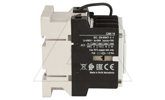 Контактор CNN 18 10, 24VDC, 3P, 18A/(30A по AC-1), 7.5kW(400VAC), 1NO, Uk=24VDC, Iвтяг=5,1А, Iуд=0,12А Rade Koncar даташит схема