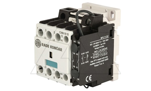 Контактор CNN 18 10, 24VDC, 3P, 18A/(30A по AC-1), 7.5kW(400VAC), 1NO, Uk=24VDC, Iвтяг=5,1А, Iуд=0,12А фото