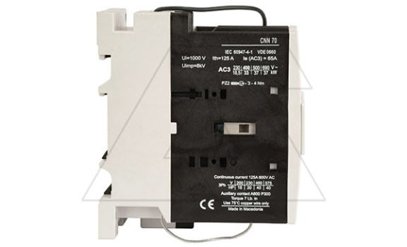 Контактор CNN 70 10, 24VDC, 3P, 65A/(90A по AC-1), 33kW(400VAC), 1NO, Uk=24VDC, Iвтяг=3,8А, Iуд=0,15А Rade Koncar даташит схема