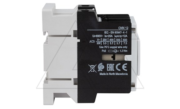 Контактор CNN 12 10 380/400V 50Hz, 3P, 12A/(25A по AC-1), 5.7kW(400VAC), 380/400VAC, 1NO Rade Koncar даташит схема