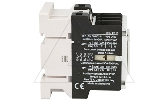 Контактор CNN 22 10 220/230V 50Hz, 3P, 22A/(30A по AC-1), 11kW(400VAC), 220/230VAC, 1NO Rade Koncar даташит схема