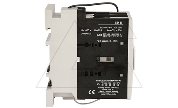 Контактор CNN 60 10, 24VDC, 3P, 60A/(85A по AC-1), 30kW(400VAC), 1NO, Uk=24VDC, Iвтяг=3,8А, Iуд=0,15А Rade Koncar даташит схема