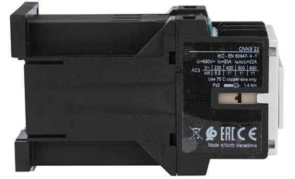 Контактор CNNB 22 10, 24VDC, 3P, 22A/(30A по AC-1), 11kW(400VAC), 1NO, Uk=24VDC Rade Koncar даташит схема