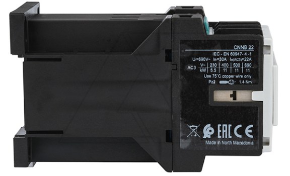 Контактор CNNB 22 01, 24VDC, 3P, 22A/(30A по AC-1), 11kW(400VAC), 1NC, Uk=24VDC Rade Koncar даташит схема