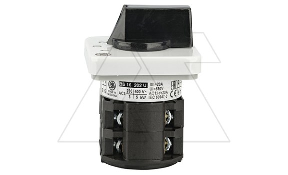 Переключатель BS 16 202 U, 2P, 20A, тип 1→0←2, 2NO на 1_2, на дверь, фронт IP40 Rade Koncar даташит схема