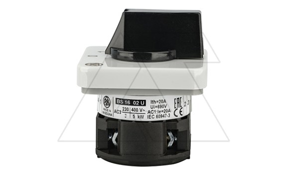 Переключатель BS 16 02 U, 2P, 20A, тип 0←1, 2NO на 1, на дверь, фронт IP40 Rade Koncar даташит схема
