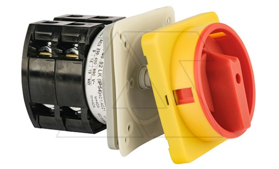 Переключатель BS 40 92 LK (IP54), аварийный, 4P, 40A, тип 0-1, 18.5kW(400VAC по АС-23), на дверь, красная блокируемая в 0 рукоятка, фронт IP54 фото