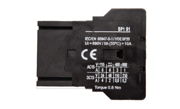 Блок-контакт вспом. BP1 01, 6A(230VAC), 1NC, боковой монтаж, для CM1, CP0 Rade Koncar даташит схема