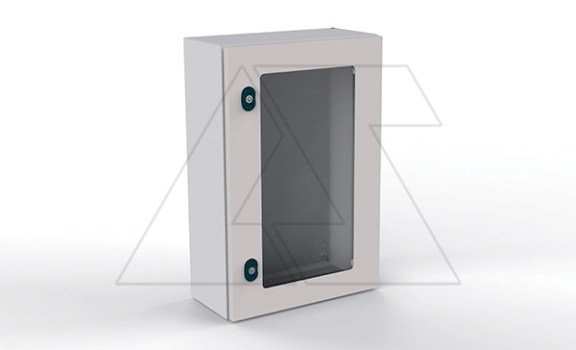 Щит ECOR моноблочный 1200x600x300мм (ВхШхГ) навесной с монтажной панелью, 1 прозрачная дверь, ригельный замок, 1 пластина кабельного ввода, RAL7035, I фото