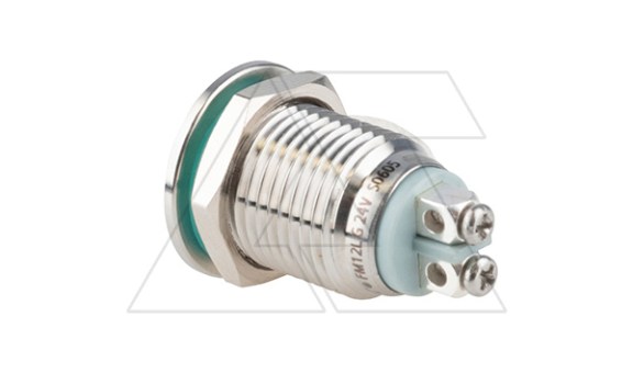 Индикатор FM12L, зеленый, LED 24VAC/DC, 12mm, винт. зажим, нерж. сталь, IK10, IP67 APT даташит схема
