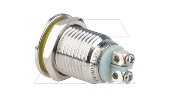 Индикатор FM12L, желтый, LED 24VAC/DC, 12mm, винт. зажим, нерж. сталь, IK10, IP67 APT даташит схема