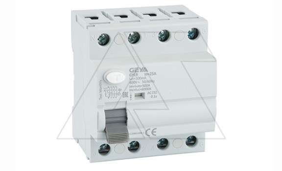 УЗО GYL9-4P-25A-100mA, 4P, 25A, 6 kA, 100mA, тип AC, 4M фото