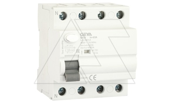 УЗО GYL9-4P-63A-100mA, 4P, 63A, 6 kA, 100mA, тип AC, 4M фото