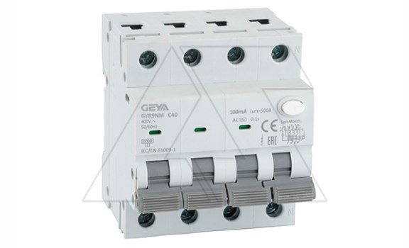 Дифф. авт. выключатель GYR9NM-C40-100mA, 3P+N, 40A, хар-ка C, 6 kA, 100mA, тип AC, 4M фото