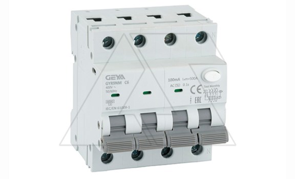Дифф. авт. выключатель GYR9NM-C6-100mA, 3P+N, 6A, хар-ка C, 6 kA, 100mA, тип AC, 4M фото