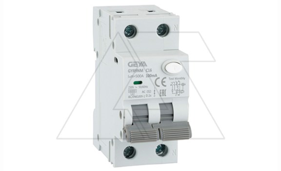 Дифф. авт. выключатель GYR9NM-C16-100mA, 1P+N, 16A, хар-ка C, 6 kA, 100mA, тип AC, 2M фото